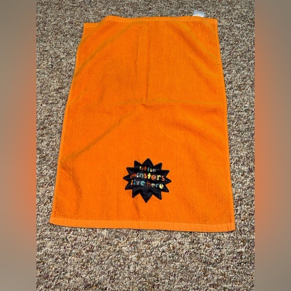 Kitchen towel Orange little monsters live here towel, Halloween, fall